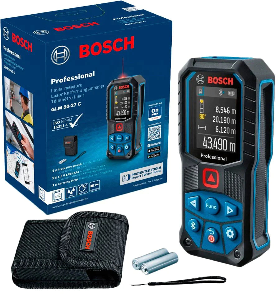 BOSCH 0601072U00 Medidor láser de distancias GLM 50-27 CG Professional con  2 pilas (AA) y accesorio de protección