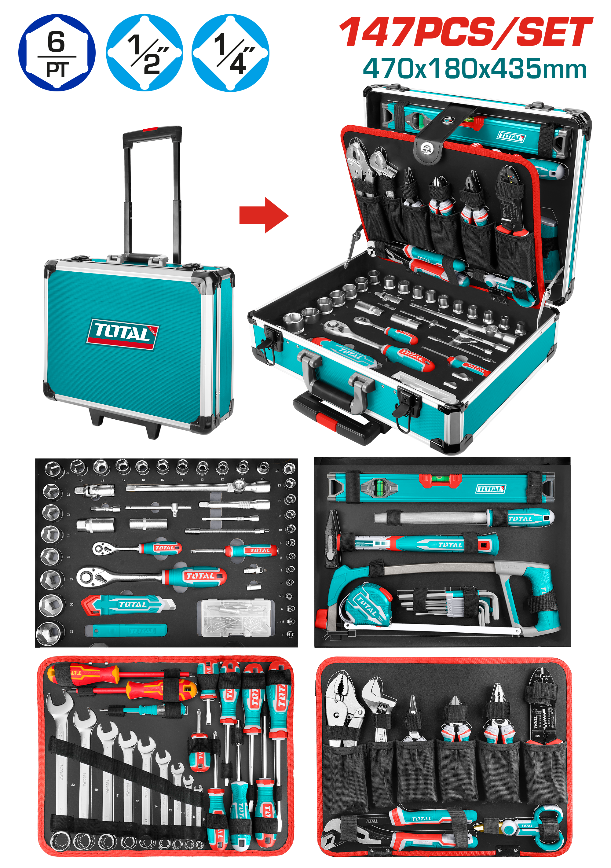 Total tools 147 Pcs handtools set -THKTHP21476