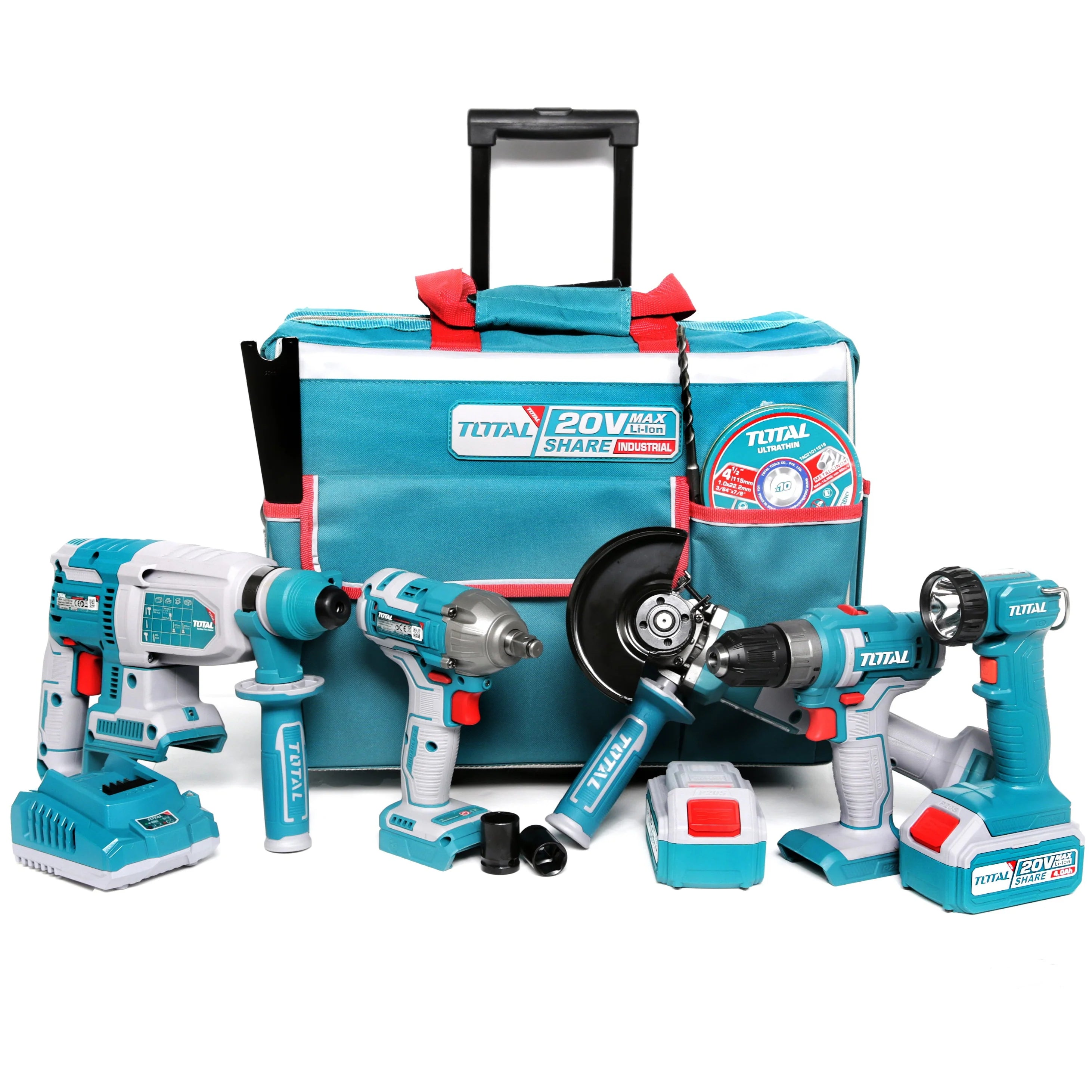 Total tools Pcs Lithium-Ion industrial combo kit impact drill dr