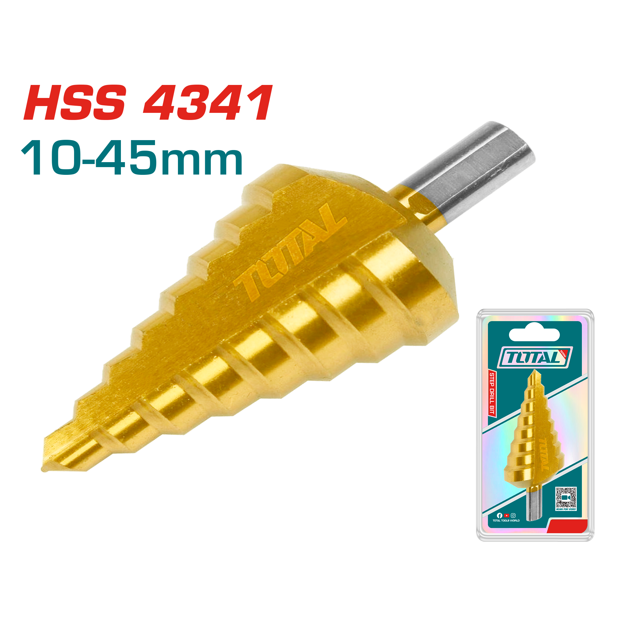 Total tools Industrial Step drill bit 10:45 mm HSS 4341 - TAC75104501