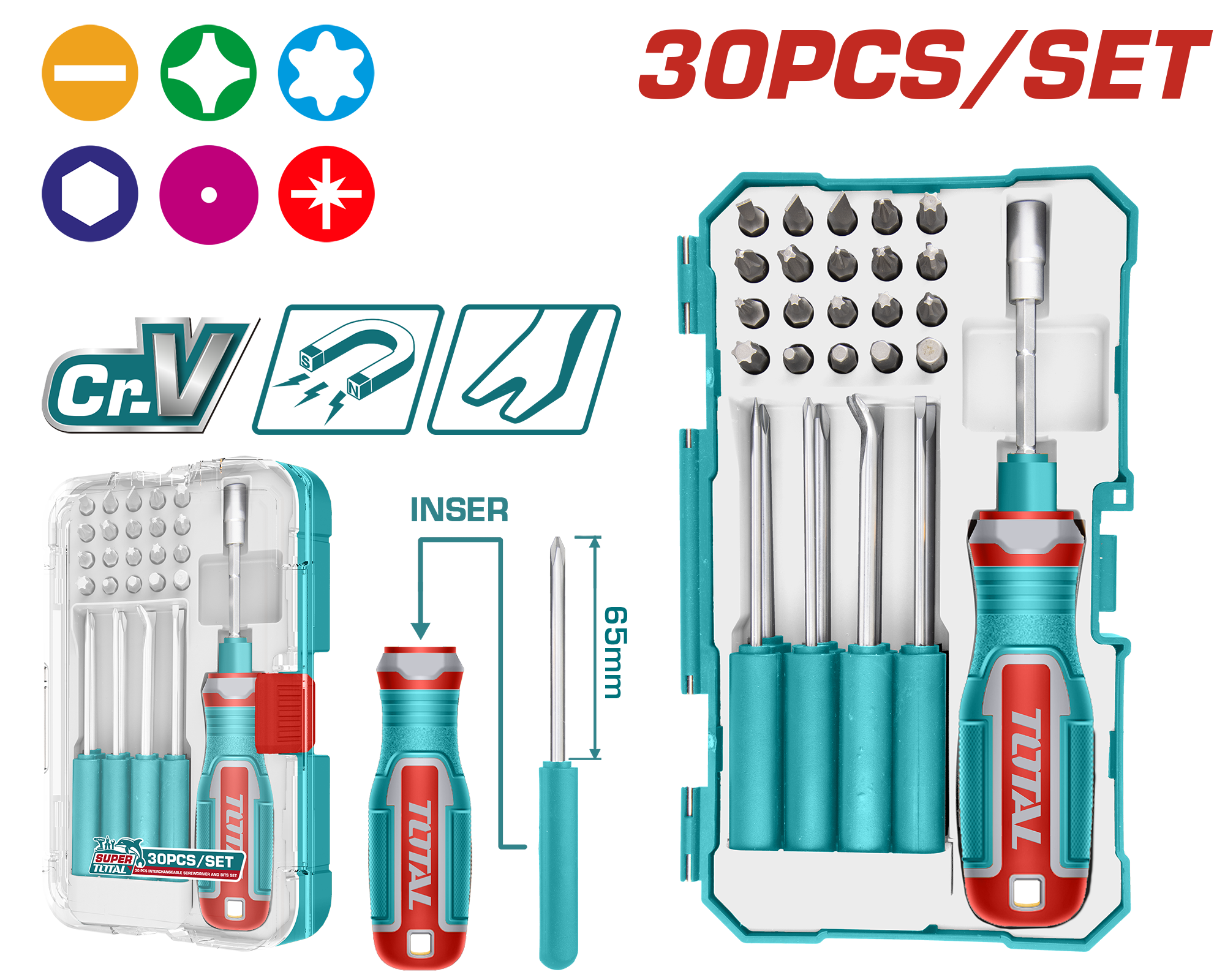 Total tools Interchangeable screwdriver and bits + pick and hook set 3