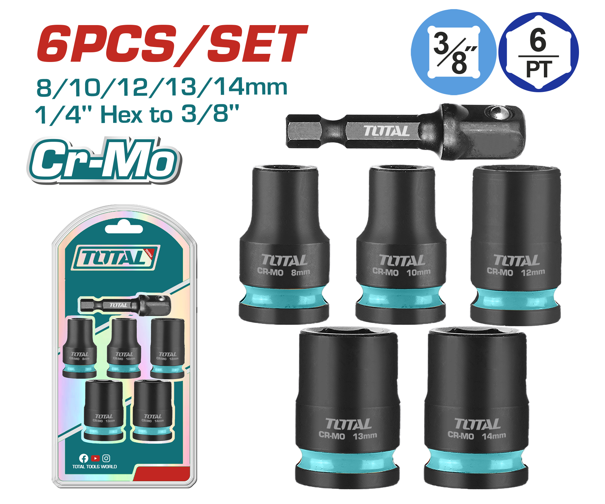 Total tools 6 Pcs 3/8