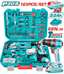 Total tools 165 Pcs Tools set included  20V cordless drill 66 N.m + battery and charger - THKTHP11652