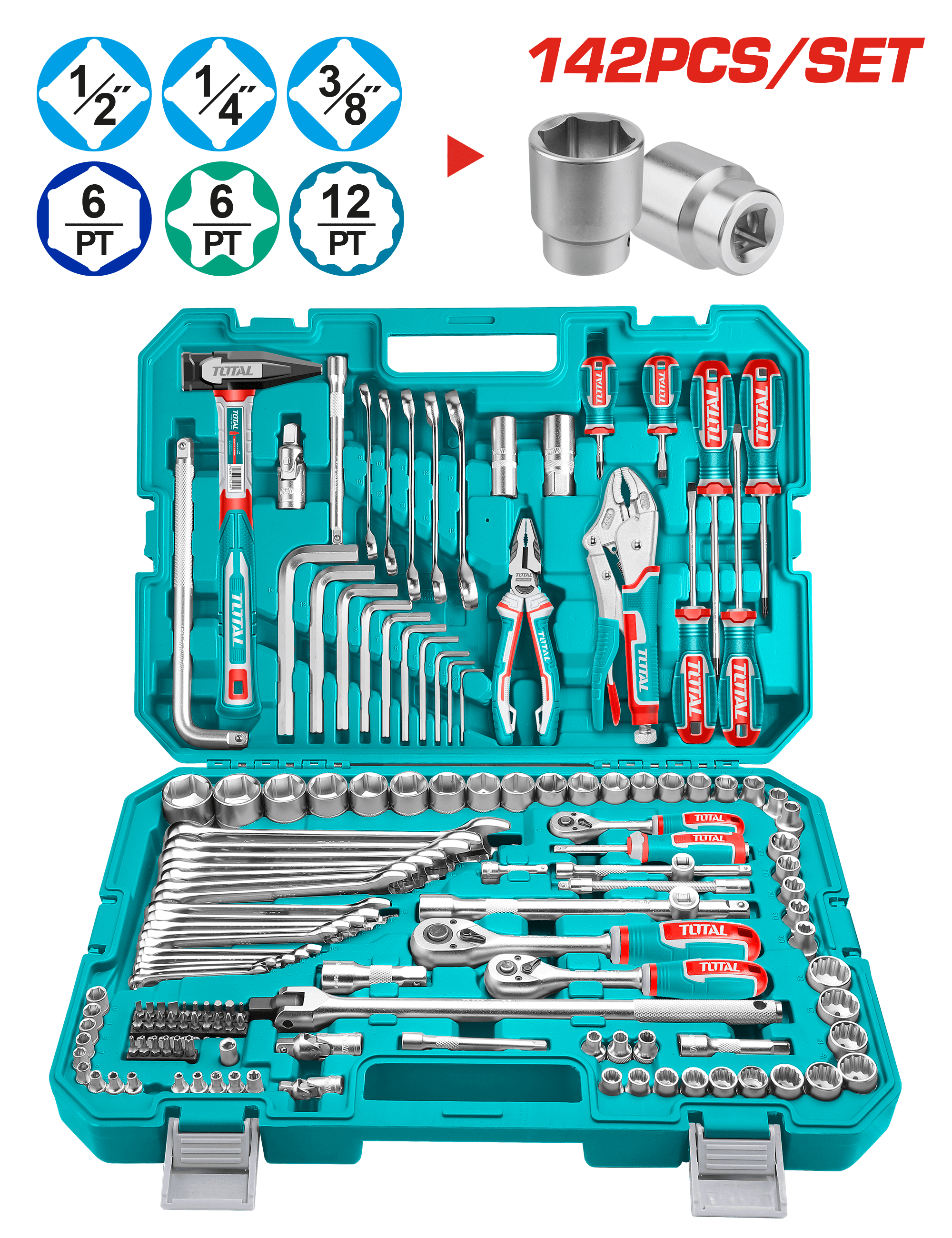 Total tools 142 Pcs combination tools set - THKTHP21426