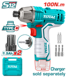 Total tools Lithium-ion impact wrench 12 V -  1/4" 100 NM + 2 pcs 1.5Ah battery   TIRLI12015