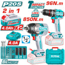 Total tools Cordless 2pcs combo kit 20V (cordless impact drill + impact wrench ) with 2 pcs batteries + charger - TOSLI250586