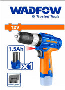 WADFOW Lithium-ion cordless drill 12v -1X 1.5Ah battery 20N 2-speed gear-WCDS520