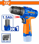 WADFOW Lithium-ion cordless drill 12v -1X 1.5Ah battery 20N 2-speed gear-WCDS520