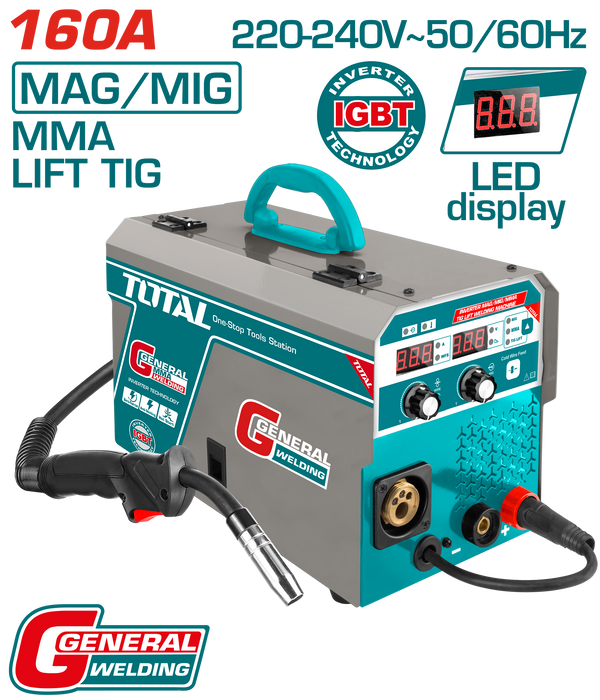 Total tools Inverter MAG/MIG/MMA/TIG Lift welding machine  160 Ah -  LCD - TMGT1601