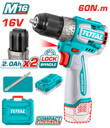 توتال تولز شنيور بطارية 16 فولت 2 امبير 60 نيوتن  Brushless + 2 بطارية  و  شاحن   - TDLI16682