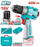 توتال تولز شنيور بطارية 16 فولت 2 امبير 60 نيوتن  Brushless + 2 بطارية  و  شاحن   - TDLI16682