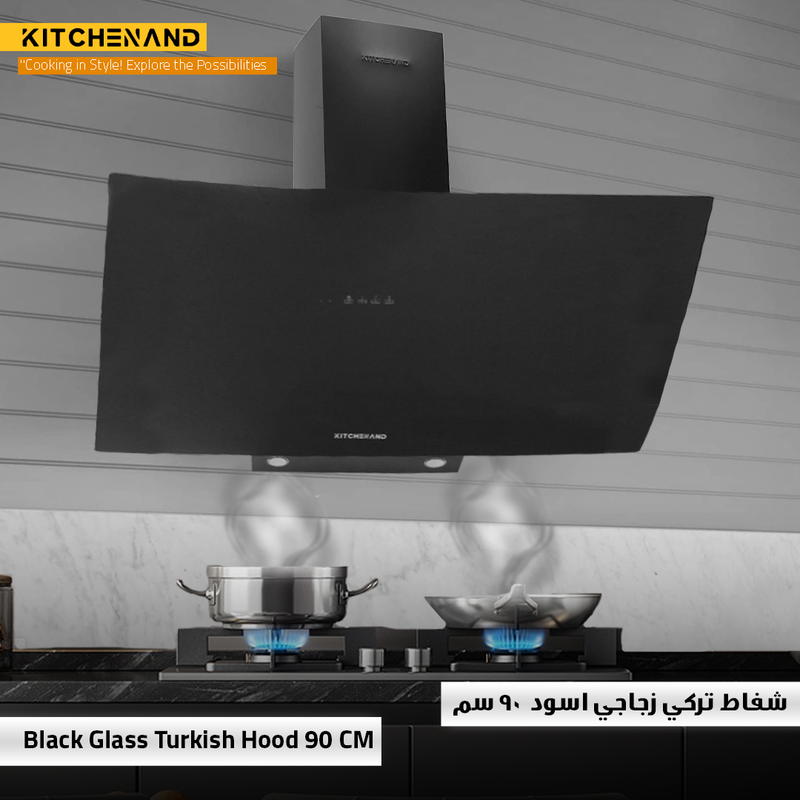 Kitchenand Black Glass Turkish Built-in Hood, 90 cm-HG-K90B650RC