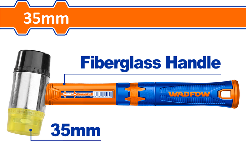 Rubber and plastic hammer 35mm Unique design fiberglass handle WADFOW - WHM7305