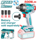 Total Tools Lithium-Ion Cordless impact wrench 20V Brushless motor 500 NM Without battery And Charger-TIWLI20501