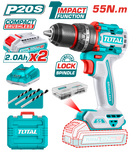 توتال تولز شنيور بطاريه دقاق 20 فولت 55 نيوتن Brushless مع  2 بطارية  و شاحن  -  TIDLI20558