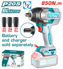 توتال تولز دريل فك وربط لقم بطارية ليثيوم 20 فولت بدون شربون 850 نيوتن بدون بطارية و شاحن / TIWLI20851