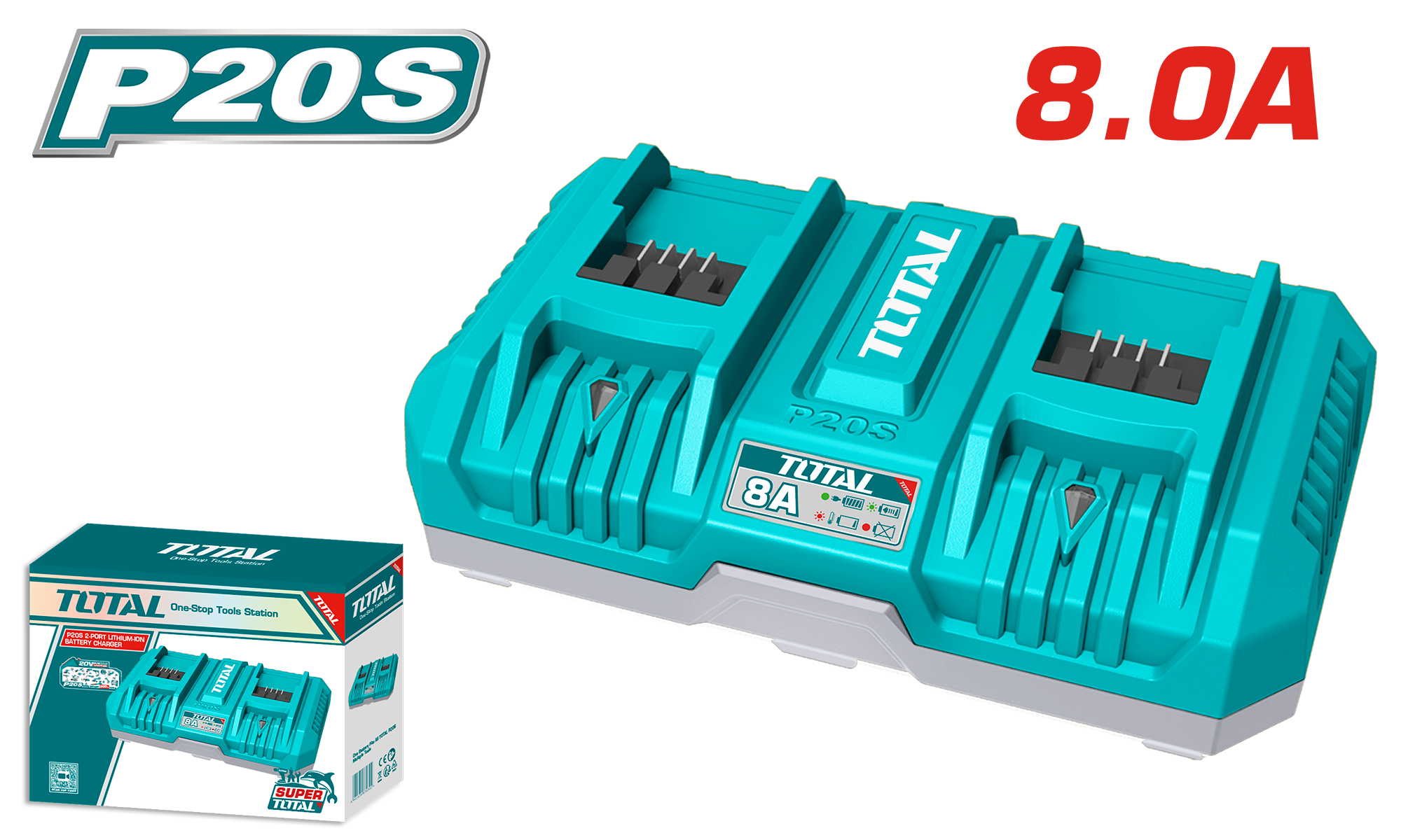 Total tools P20S Dual Port Fast Intelligent Charger 20 V 8 A - TFCLI20