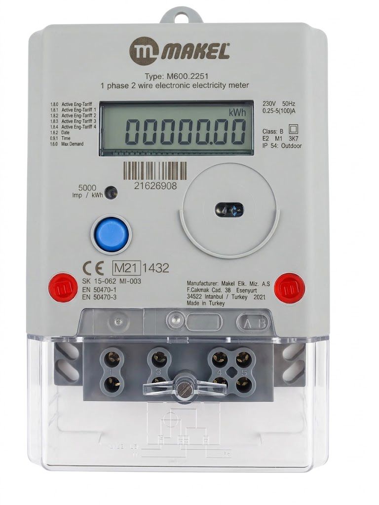 MAKEL 1-Phase Electronic Electricity Meter Turkey (Model: M600.2251)
