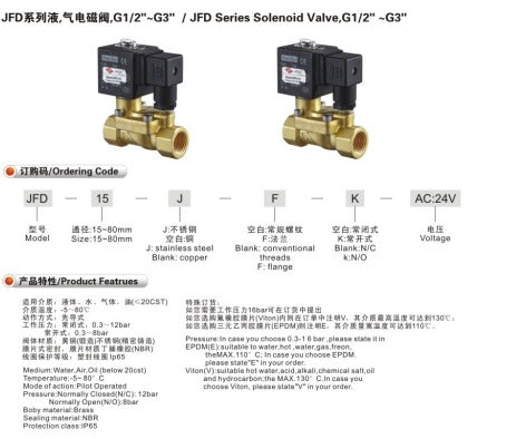 Brass Solenoid Valve – 2/2 Way – 16 Bar – Model: JFD-