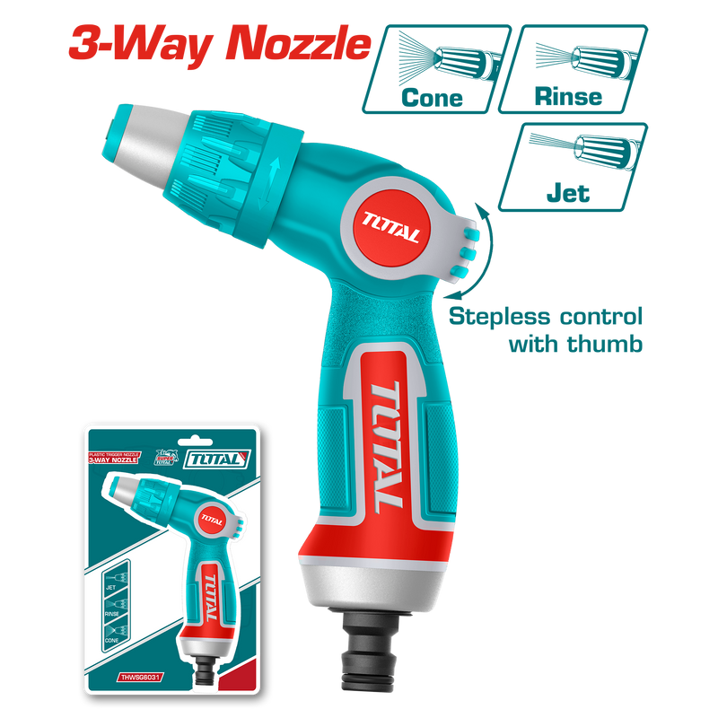 Total tools Plastic trigger nozzle with 3 way adjustable spray - THWSG6031