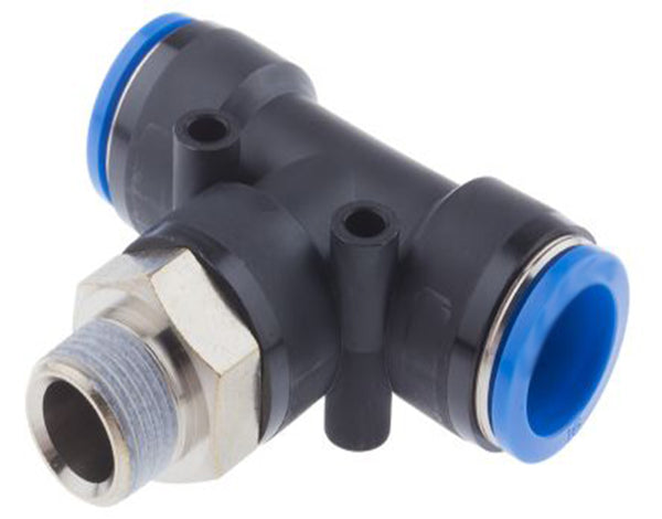 Male Thread T / Tee type Connector Three-way Pneumatic Air tube fittings Thread 1/2-inch x Tube 14mm Model TPB-14-04