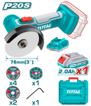توتال تولز صاروخ مينى 3 بوصة بطارية 20 فولت + 1 بطاريه 2 امبير +شاحن + طقم اسطوانات 7 قطع  - TAGLI76012