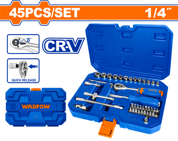 WADFOW 
45 Pcs 1/4" socket set 4 : 14 mm  
- WST4D45