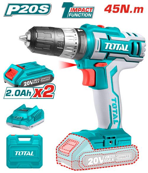 Total tools Cordless impact drill 45 N.m 20 volt + 20 battery and charger  - TIDLI200215