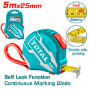 توتال تولز متر قياس  5 متر 25 مم اوتو لوك  كاوتش - TMT126252