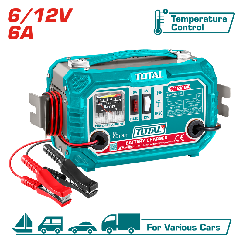 Total tools Potable Battery charger 6/12 V  6 A - TBC1501