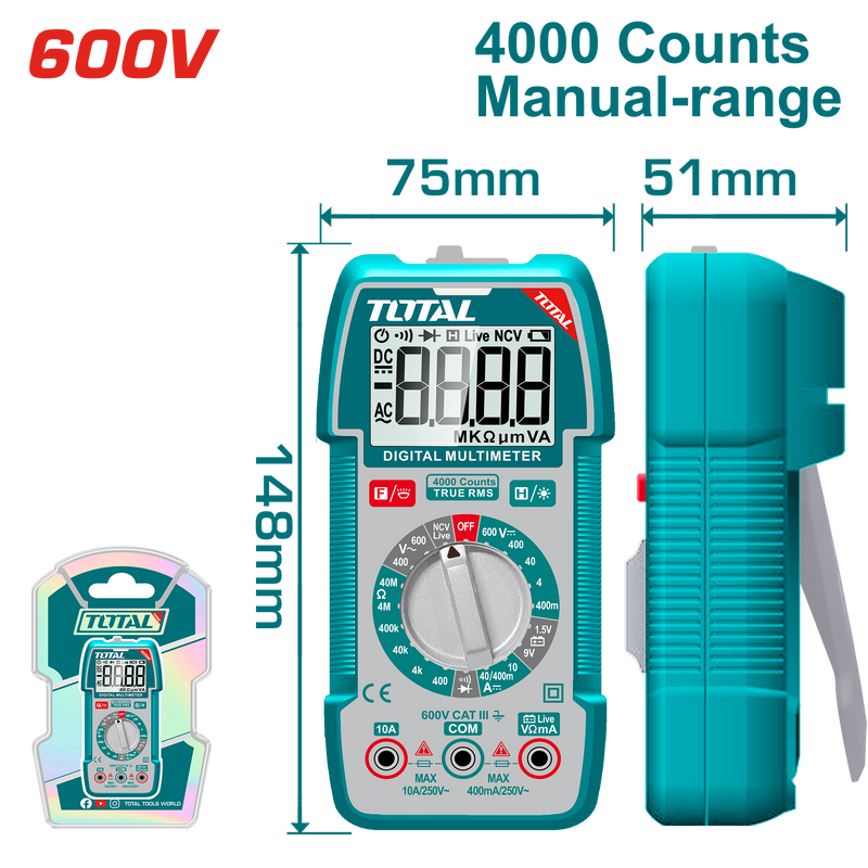 Total tools Digital multimeter  600 V  DC/AC - TMT536002