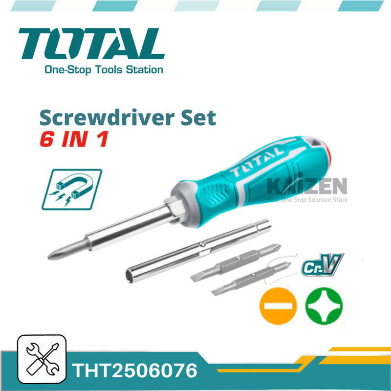 TOTAL TOOLS
 6 IN 1 Slotted and Phillips Screwdriver set - THT2506076