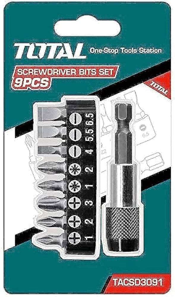 Total tools 9 Pcs screwdriver bits + bit holder set - TACSD3091