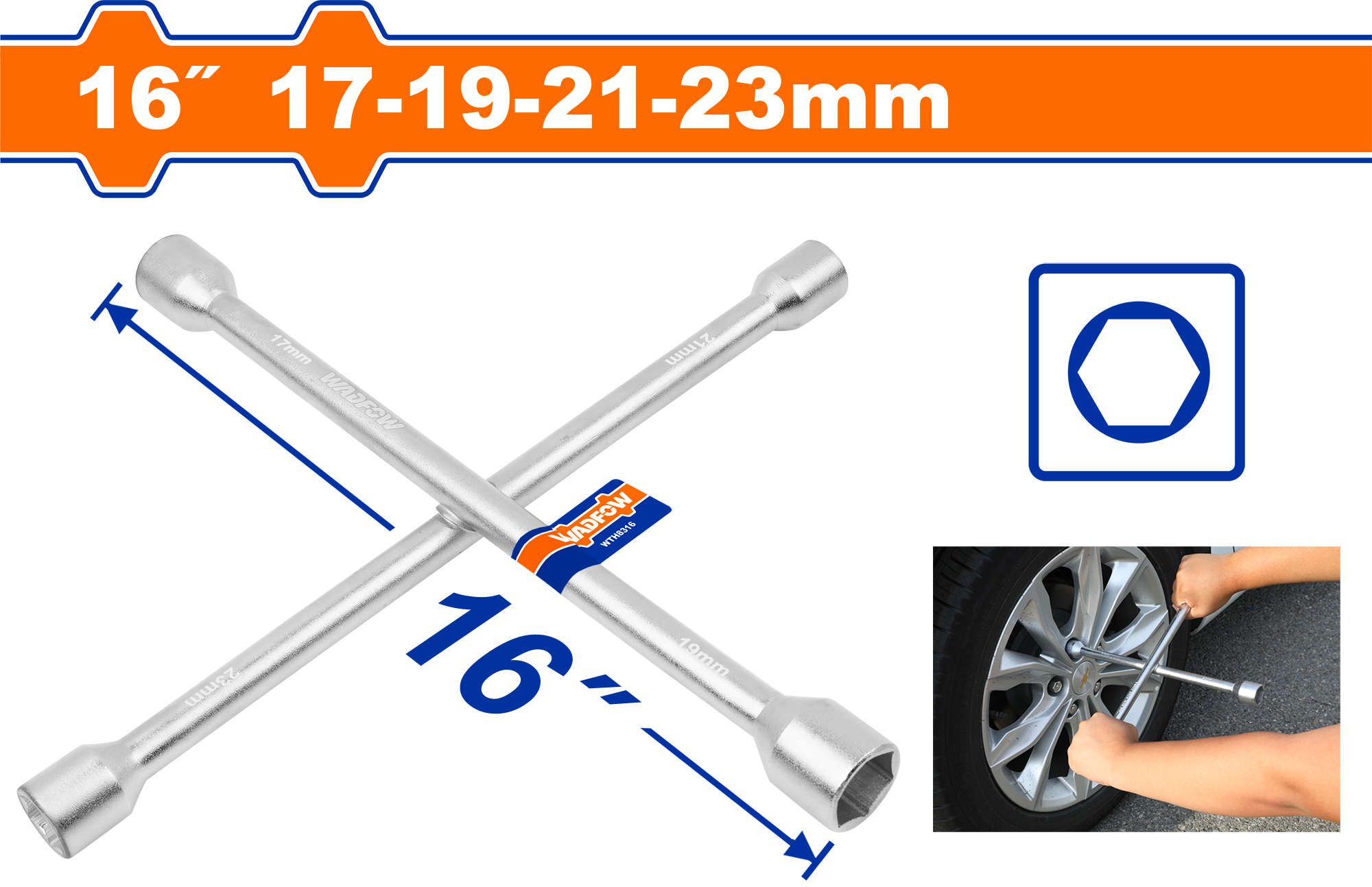 WADFOW Cross rim wrench 16″ carbon steel - WTH8316