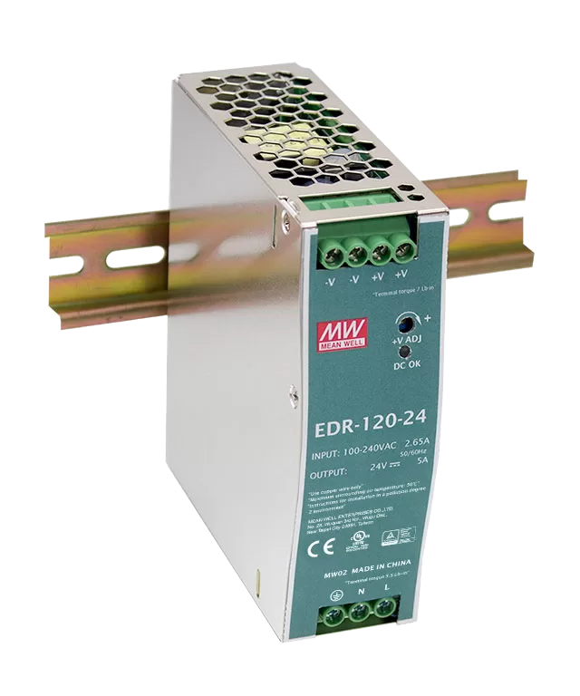 Mean Well 220 V AC Din Rail Power Supply - single output 12 V DC , 10 A , Model. EDR-120-12