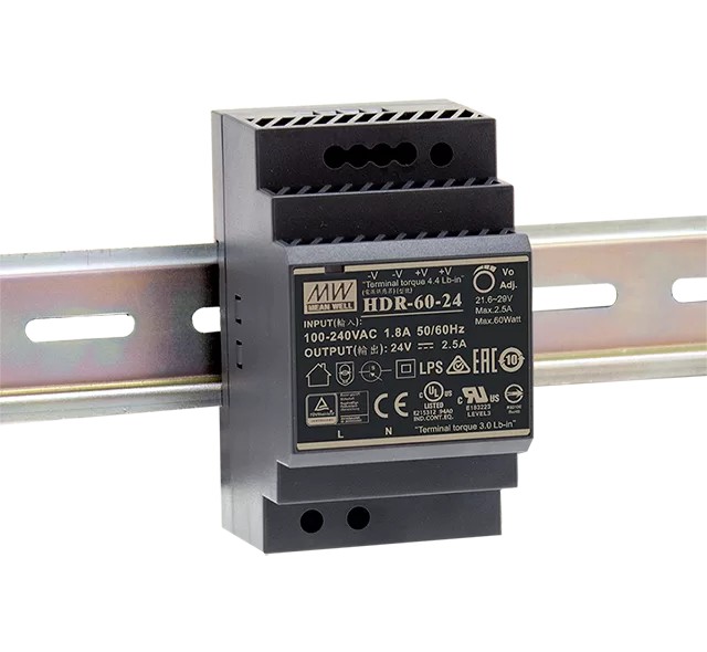 Mean Well 220 V AC Din Rail Power Supply - single output 24 V DC , Model. HDR-24