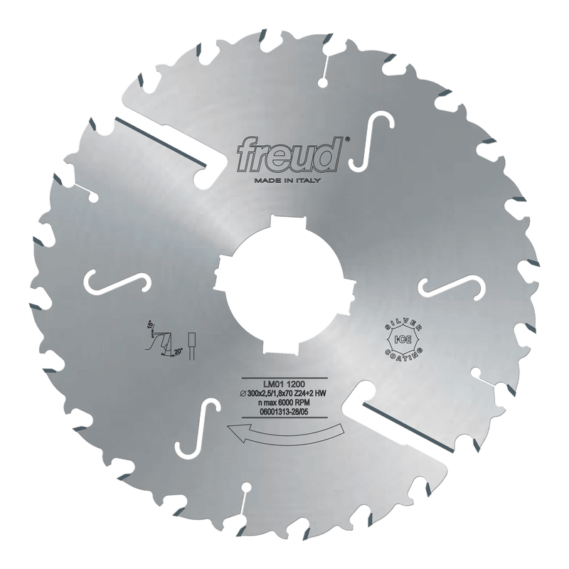 Freud 300mm circular saw blade for wood ripping, 24+2 teeth, 1.8mm plate thickness, made in Italy.