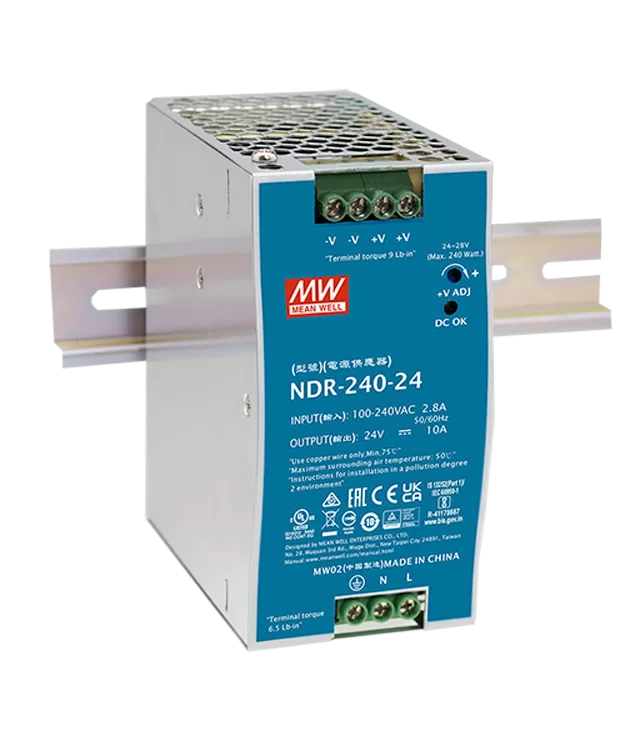 Mean Well 220 V AC Din Rail Power Supply - single output 24 V DC , 10 A , Model. NDR-240-24