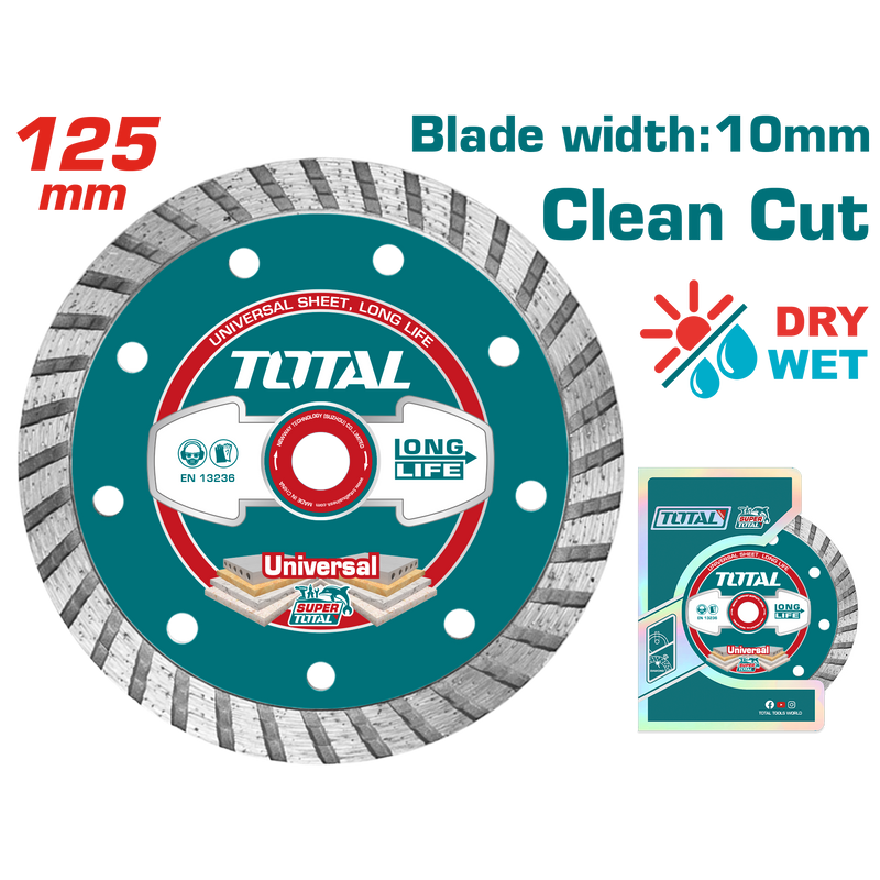 Total Tools Diamond Concrete Cutting Disc 5" 22.2mm × 10mm – for Dry & Wet Cutting – TAC2131253