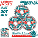 Total Tools Wood Cutting Disc Set 5.5" (140mm x 1mm) 3 Pcs – TAC236140