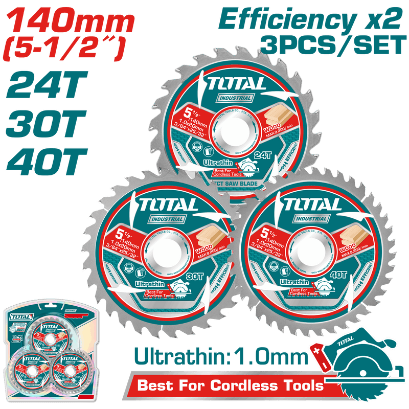 Total Tools Wood Cutting Disc Set 5.5" (140mm x 1mm) 3 Pcs – TAC236140