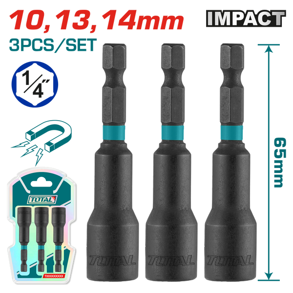 Total tools Industrial 3 Pcs impact magnetic nut set (10-13-14 mm) - TAC2703431