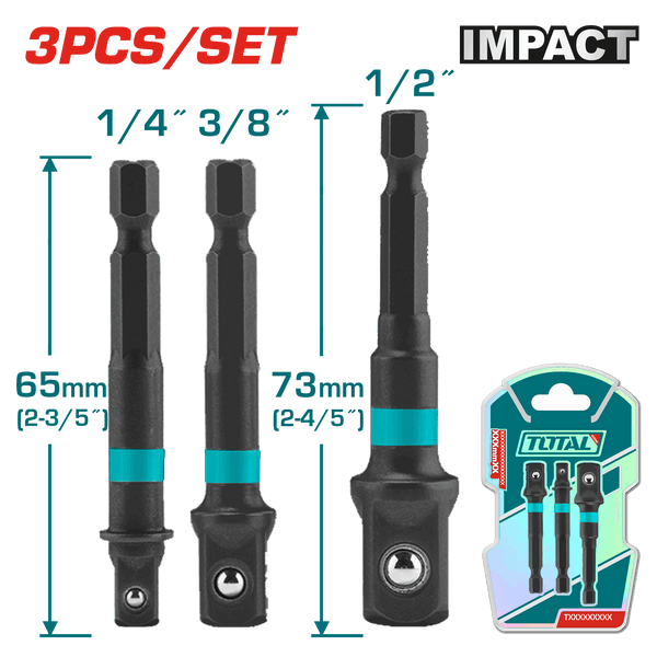 Total Tools 3 Pcs Drill to Impact Driver Adapter Set 1/4", 3/8", 1/2" – TAC273651