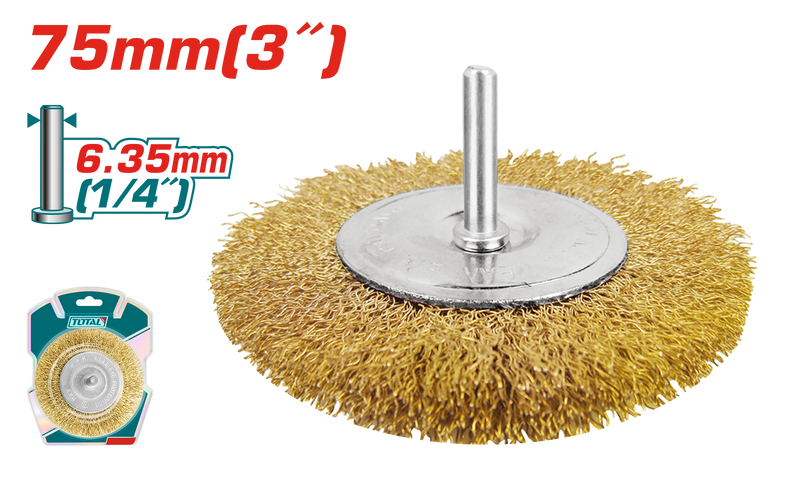 Total tools Circular grinding wire brush 75MM with 1/4" Shank  - TAC34031