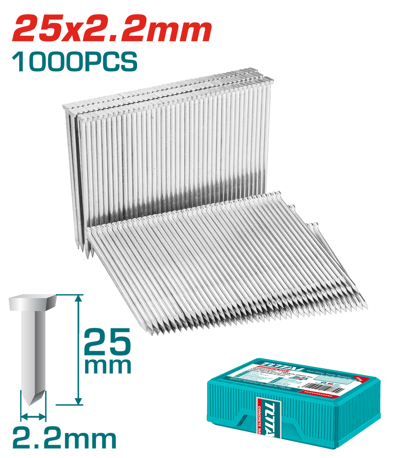 توتال تولز مسمار خرسانة 25 × 2.2 مم ، عدد 1000 قطعة – موديل TAC918253