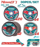 Total tools Cutting and grinding disc set 3 inch  30 pcs - TAC97630
