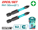 TOTAL TOOLS Impact Screwdriver Bits Set, PH1, Single End, 50mm, 2 Pcs - TACIM71PH150
