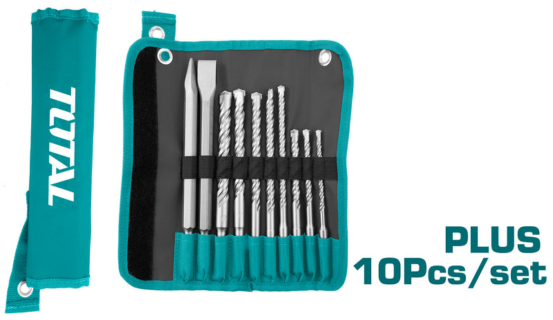 Total tools  hammer drill bits and chisels set  10 Pcs -TACSD19101