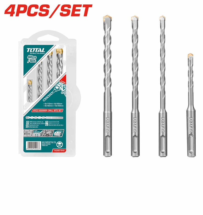 TOTAL TOOLS4 Pcs hammer drill bits SDS plus  set-TACSD1945