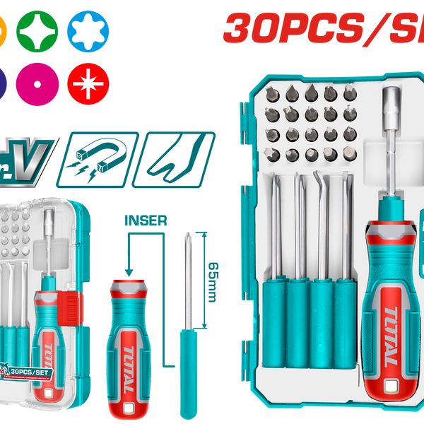 Total tools Interchangeable screwdriver and bits + pick and hook set 3